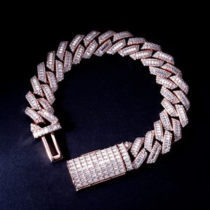 A box cut baguette diamond hip hop cuban <b>bracelet</b> with 925 sterling silver d vvs moissanite diamonds 16mm 8 inches tester passed - Product Image 3