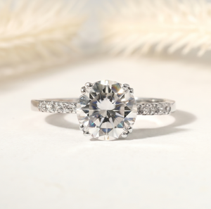Bague solitaire Art Déco en platine, demi-alliance en or massif 10K 14K 18K avec diamant rond de laboratoire certifié IGI, bague de fiançailles - Product Image 3