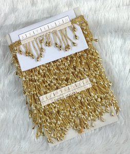 Encaje con Borlas y Cuentas Metálicas Doradas Reales – Adorno de Flecos en Forma de Lágrima de Primera Calidad para Bordes de Sarees y Prendas de Lujo - Product Image 3