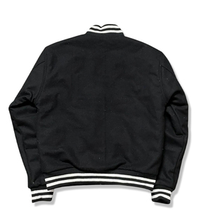 Blouson universitaire noir pour homme avec patchs en chenille, poignets côtelés rayés brodés, logo frontal, coupe-vent, respirant, vêtement d'extérieur tendance - Product Image 2