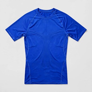 Camiseta de Compresión Azul para Hombre, Manga Corta, Cuello en V, Secado Rápido, Ajuste Deportivo, Tejido de Poliéster, Estilo Casual Elegante, Ropa de Verano - Product Image 3