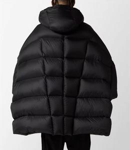 Blouson long matelassé à capuche pour homme, manches chauve-souris, rembourrage épais en duvet, coupe-vent, décontracté, hiver, fermeture éclair avant, noir uni - Product Image 5
