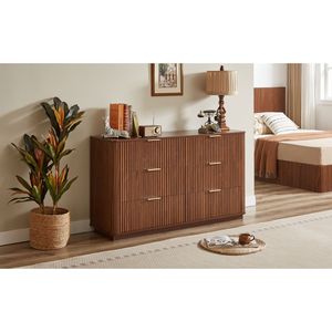 Cassettiera Moderna Larga 55 Pollici con 6 Cassetti, Design a Onda Curva, Mobile TV in Legno, Organizer per Camera da Letto e Soggiorno - Product Image 5