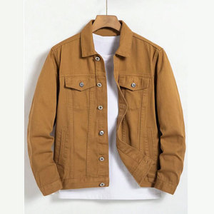 เสื้อแจ็คเก็ตยีนส์ลำลองสำหรับผู้ชาย สีพื้น ปิดกระดุมด้านหน้า โลโก้ปรับแต่งได้ ผ้าฝ้าย 100% ระบายอากาศ แห้งเร็ว - Product Image 1