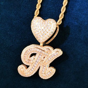 Iced Out Moissanite Heart Bail Letter <b>Pendant</b> 925 <b>Silver</b> Luxury Theme Charms Custom <b>Initial</b> Letter <b>Pendant</b> Pass Diamond Tester - Product Image 3