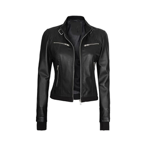 Chaqueta de Motociclista de Cuero Sintético para Mujer, Manga Larga, Cierre de Cremallera, con Capucha, Color Negro Sólido, Ropa de Abrigo de Otoño, Corte Regular - Product Image 4