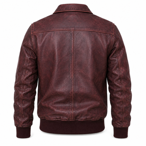 Veste en cuir véritable vintage unisexe personnalisée, style bomber, couleur bordeaux, coupe-vent, durable, respirante, hiver, OEM - Product Image 3