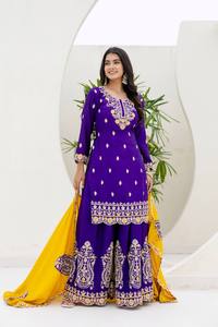 Women's Modern Chinon <b>Silk</b> Digital Print <b>Kurta</b> Set with Dupatta for Wedding/Party Occasions Quick Dry Regular Fit - Product Image 2
