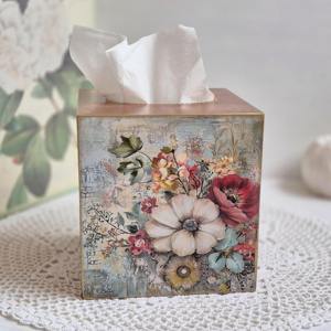Caja de pañuelos de madera impresa contemporánea, elegante caja de pañuelos de madera impresa para decoración moderna de apartamentos, estuche mayorista. - Product Image 1