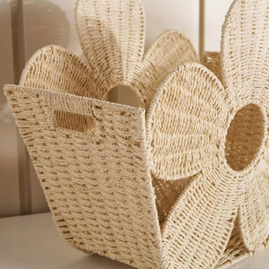 Handmade White Paper Flower Shape <b>Storage</b> <b>Basket</b> <b>Wicker</b> Organizer Bin Organization Hamper For Kids Toys Nursery Decoration - Product Image 2