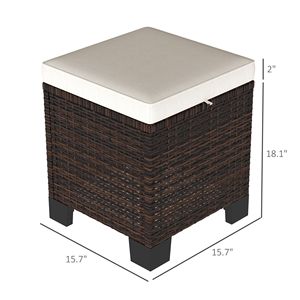 2 Piece Beige Outdoor Wicker Ottomans with Cushions Rattan Ottoman <b>Footrest</b> and Side Table for Patio Yard Poolside - Product Image 3