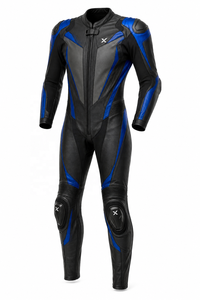 Combinaison de moto en cuir monopièce haute performance et aérodynamique |   Noir Bleu |   Logo X |   Fabricant OEM ODM |   Design haut de gamme | - Product Image 1