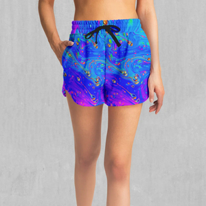 Colorful <b>Abstract</b> Print Women's Shorts Mid Waist Drawstring Knitted Breathable Casual Style with Pockets - Product Image 1
