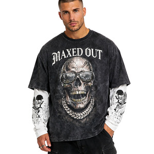 Vintage Custom Graphic Men's shirts Acid Washed T Shirt Layered Long Sleeve Oversized Streetwear Cotton Top OEM Custom DTG Shirt - Product Image 1