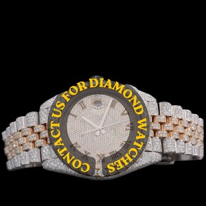 Reloj de Diseño Único con Esfera de Cristal, Dos Tonos, Completamente Decorado, Estilo Hip Hop, Movimiento de Cuarzo ETA, Características Clásicas, Moda, Negocios, Brillante, Personalizado - Product Image 1