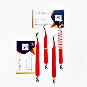Pince à cils Somofy Enterprises, design inférieur, acier inoxydable rouge, pointe lisse, longueur 10 mm, prise en main parfaite, ensemble de précision personnalisé - Product Image 3