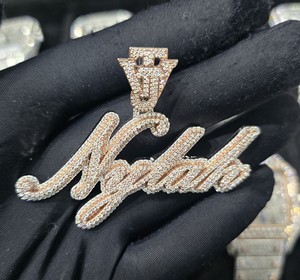 Colgante de Moissanita Personalizado con Nombre para Certificado, Plata 925, Totalmente VVS, Estilo Hip Hop de Lujo - Product Image 1