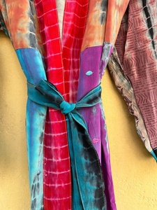 Women Tie Dye <b>Kimono</b> <b>Robe</b> Full Length V-Neck <b>Long</b> Sleeve Casual Wear Summer Style Soft Woven 100% Cotton - Product Image 4