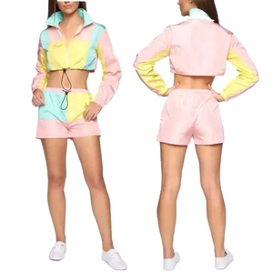 Wholesale Autumn Lightweight Crop Top Windbreaker <b>Jackets</b> 2 Pieces Shorts Sets Women Sweat Track Suits <b>Workout</b> 100% Cotton 2027 - Product Image 4