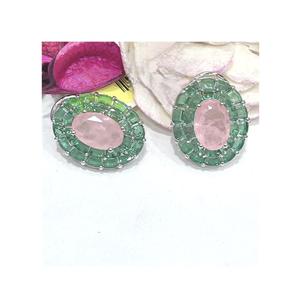 Magnifiques boucles d'oreilles clous en argent de qualité supérieure, finition CZ Polki, pour femmes et filles, collection pour soirées et occasions spéciales. - Product Image 2