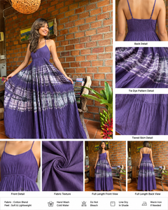 Robe longue en coton tie-dye violet personnalisée pour femme, style bohème, dos smocké, à volants, robe de plage, fabricant de vêtements en gros - Product Image 5