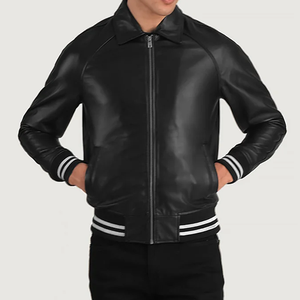 Men's Black Genuine Leather Waterproof Breathable Eco-Friendly Windproof Bomber Jacket Turn-down Collar Zipper Closure Regular - Product Image 6