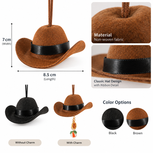 Breloque de sac personnalisée en forme de mini chapeau de cowboy en feutre non tissé, pendentif à suspendre pour sac à dos - Product Image 6