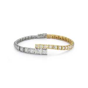Round Lab Grown Diamonds Two Tone Diamond Tennis <b>Bracelets</b> 14K 18K <b>Solid</b> Gold Square Prong Handmade Line <b>Bracelets</b> Everyday Wear - Product Image 1