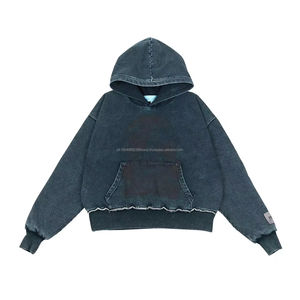 Sudaderas con capucha Boxy con impresión lavada con ácido personalizada 500 Gsm French Terry Distressed Raw Hem recortada Hood XL Size Towel Techniques - Product Image 1