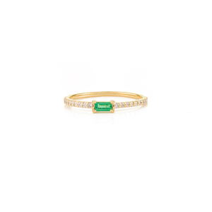 14k Solid Gold Dainty Emerald Cut Diamond <b>Stacking</b> Wedding <b>Ring</b> with Pave Setting Natural Stone Resizable - Product Image 2