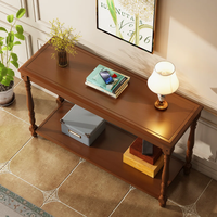 Table console en bois de manguier sculpté avec étagère de rangement, finition brun poli, pour entrée et salon (vente en gros)