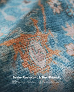 Tapis d'intérieur en polyester tissé à la machine, style persan floral vintage, antidérapant, lavable, avec franges, 9x12, adapté aux animaux domestiques, écologique - Product Image 3