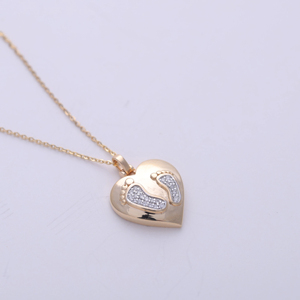 Collar con colgante de corazón y pies de bebé, incrustaciones de cristal, regalo para mamá, en oro amarillo/blanco/rosa de 14 quilates - Product Image 1