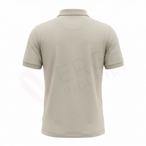 Polo en coton Oxford à manches courtes beige pour homme, décontracté, respirant, coupe classique, design uni, tissu tissé - Product Image 2