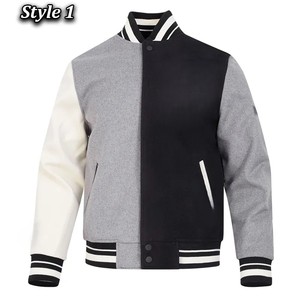 Blouson universitaire pour homme à col montant, coupe droite, style décontracté automne, respirant, mélange polyester-coton, logo frontal - Product Image 3