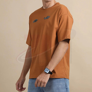 Men's <b>Rust</b> Orange Short Sleeve T-Shirt With Bat Wing Print O-Neck Casual Jersey Cotton <b>Top</b> Regular Fit - Product Image 2