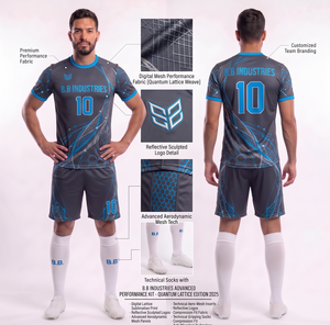 Ensemble de maillots de football personnalisés sublimés en obsidienne foncée, kit de football respirant en mesh technique, chaussettes techniques propres, vêtements d'équipe OEM - Product Image 4