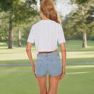 T-shirt de baseball court pour femme, col en V, boutonné sur le devant, manches courtes, décontracté, sport d'été, couleur unie, haut athlétique court - Product Image 4