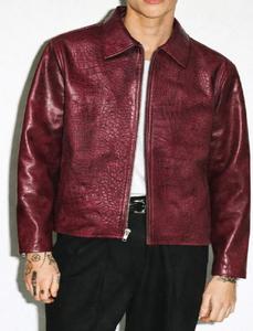 Chaqueta Bomber de Lona y Cuero Genuino Borgoña para Hombre, con Estampado de Cocodrilo Exótico, Transpirable, de Lujo, Estilo Vintage para Invierno - Product Image 2