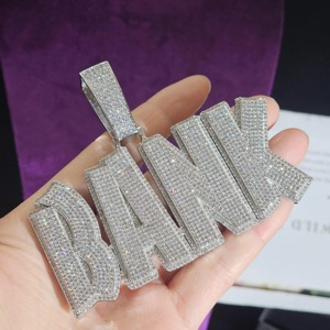 Collar con Colgante de Letra BANK Plateado en Plata, con Circonitas Cúbicas Engastadas, Cadena de Eslabones, Estilo Hiphop para Hombre, Uso Diario - Product Image 2