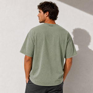 T-shirt décontracté pour homme en coton, couleur olive unie, col rond, manches courtes, coupe classique - Product Image 4