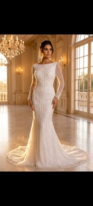 Elegante Vestido de Novia Vintage de Satén con Cuentas, Corte en A, Escote sin Tirantes, Largo hasta el Suelo, Tul, Cintura Natural, Bordado de Cristales - Product Image 3