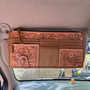 Nouvel Arrivage Organisateur de pare-soleil en cuir repoussé à la main, motif floral western, avec plusieurs poches, pour rangement automobile, accessoire automobile - Product Image 2