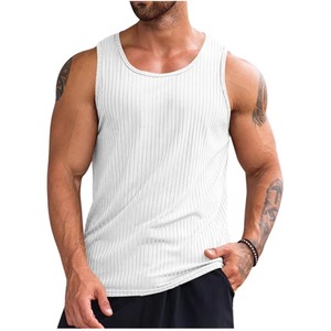 Camiseta sin mangas blanca para hombre, cuello redondo, tejida, de color sólido, estilo vintage, ecológica y transpirable. - Product Image 1