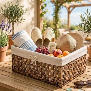 Cesta de Almacenamiento de Jacinto de Agua Más Vendida, Cesta Tejida a Mano Natural para Decoración del Hogar - Product Image 1