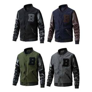 Chaqueta Varsity de Lona de Color Sólido con Cuello Alto, Diseño Personalizado OEM para Hombre Talla Grande - Product Image 6