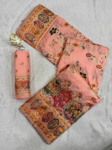 Sari Étnico Tradicional de Seda Pashmina con Blusa Tejida con Motivos Butti - Product Image 1