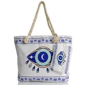 Beautiful Canvas Fabric Owl Evil Eye Rope Zipper Closure <b>Extra</b> <b>Large</b> Reusable <b>Printed</b> Tote Carry Bag OEM Wholesale Export India - Product Image 1