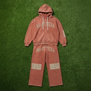 Conjunto de chándal de dos piezas para hombre, con sudadera con capucha y cremallera estilo vintage y pantalones deportivos de pierna ancha. - Product Image 5