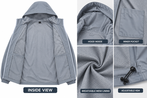 <b>Mens</b> Sporty Bomber Hooded <b>Jacket</b> Recycled Nylon <b>Waterproof</b> Lightweight Full Zip Outdoor Windproof Front Custom Logo - Product Image 5